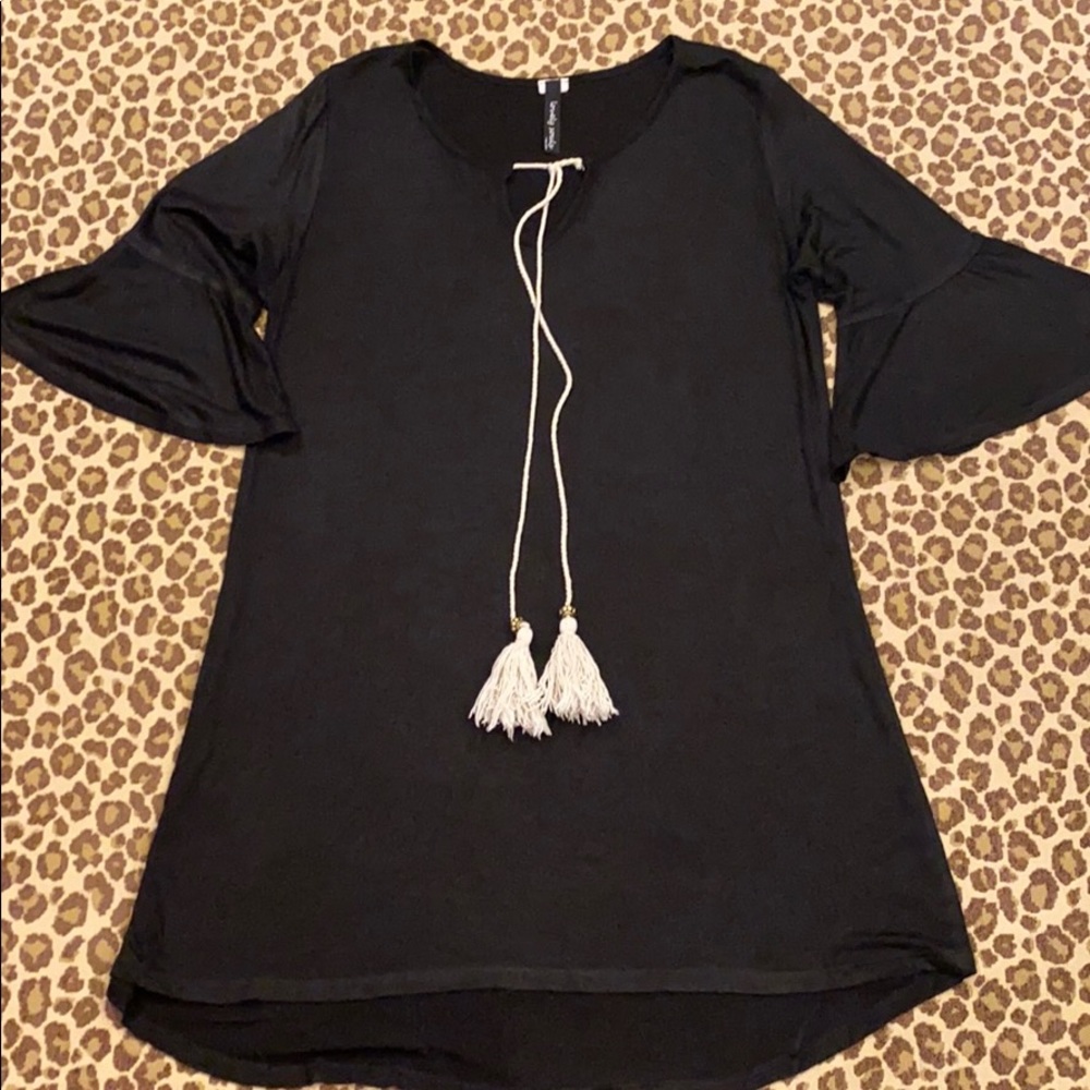 Black Tunic Top with Tassel Ties